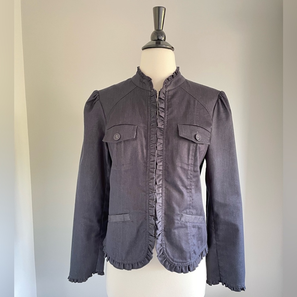 Lightweight Jacket, Navy Jean looking Jacket  Blazer with Puff shoulder detail